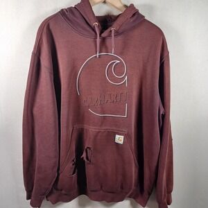 Carhartt‎ Loose Fit Mens Maroon Thrashed Sunfaded Distressed Hoodie 105192PR2 XL
